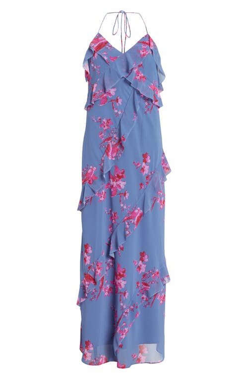 Allsaints Marina Iona Floral Halter Maxi Dress In Neon Pink