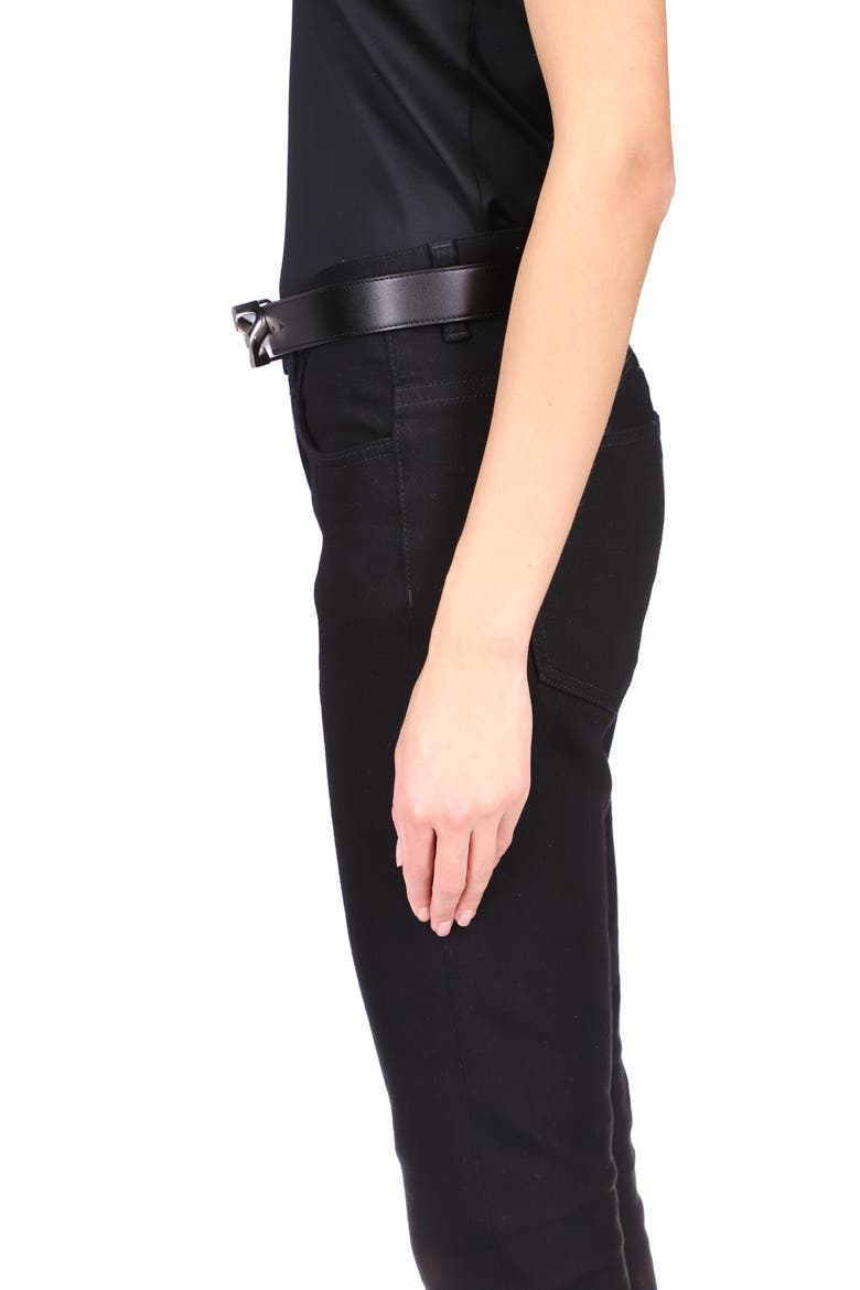 G-Chain Buckle Leather Belt, Alternate, color, BLACK