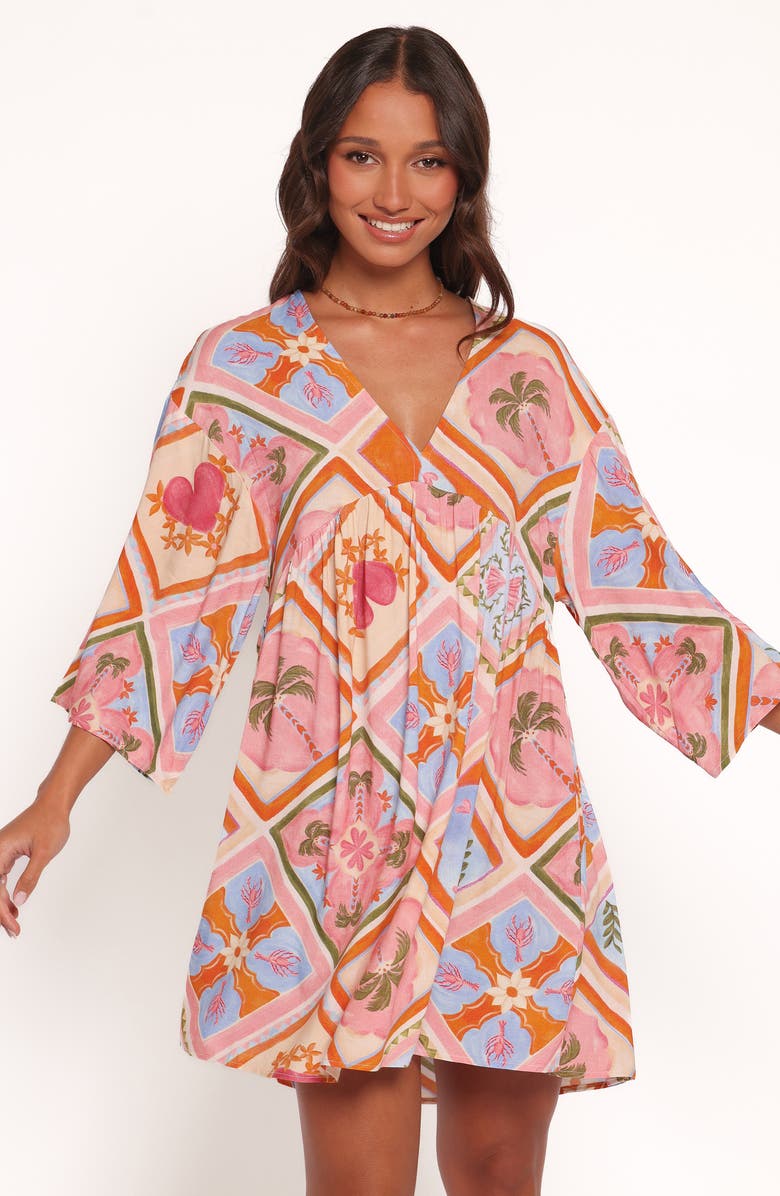 Petal & Pup Zanna Long Sleeve Minidress, Alternate, color, Multi Tile