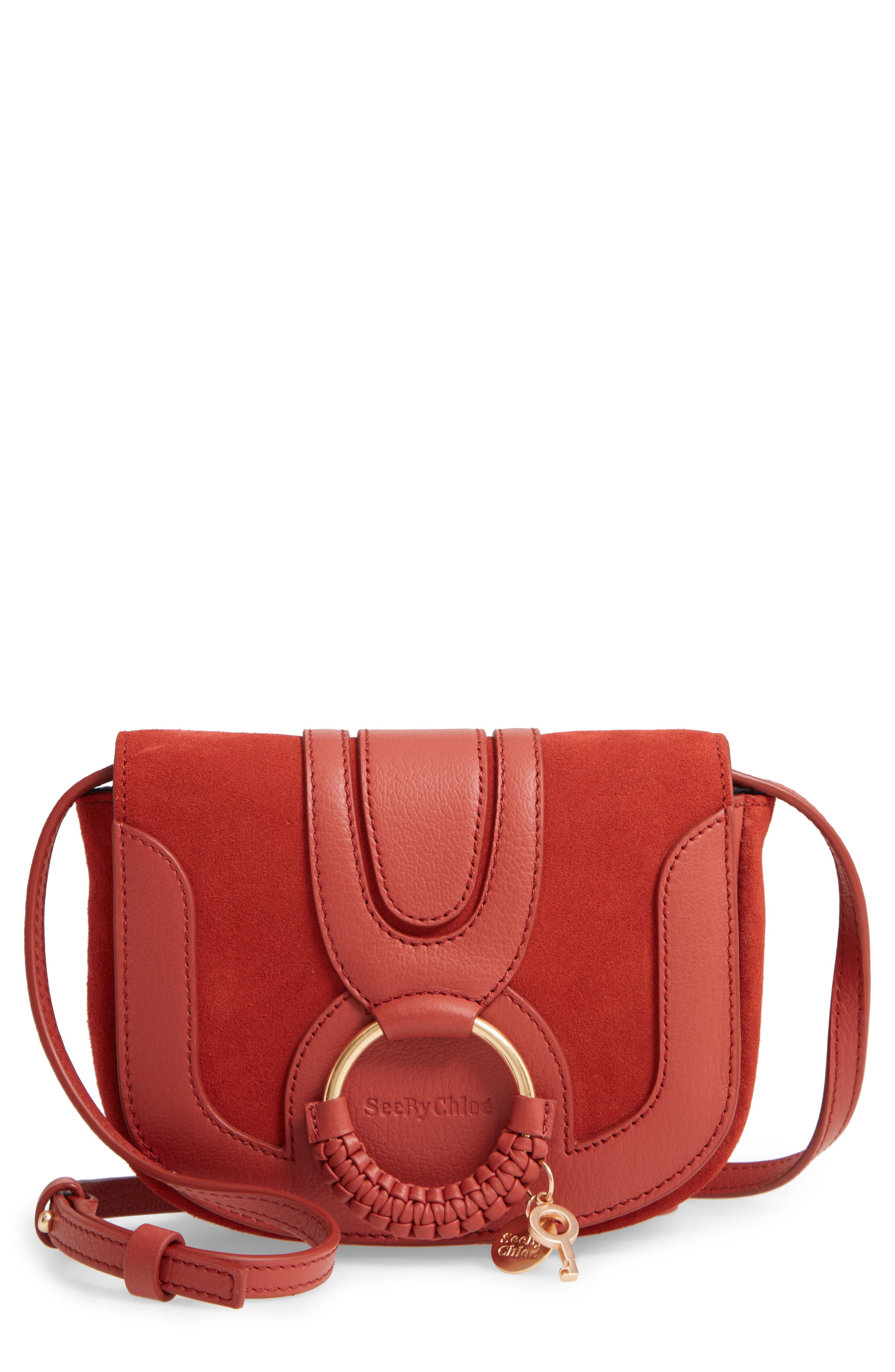 Mini Hana Leather Bag, Main, color, FADED RED
