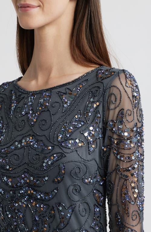 PISARRO NIGHTS PISARRO NIGHTS ILLUSION SLEEVE BEADED A-LINE GOWN