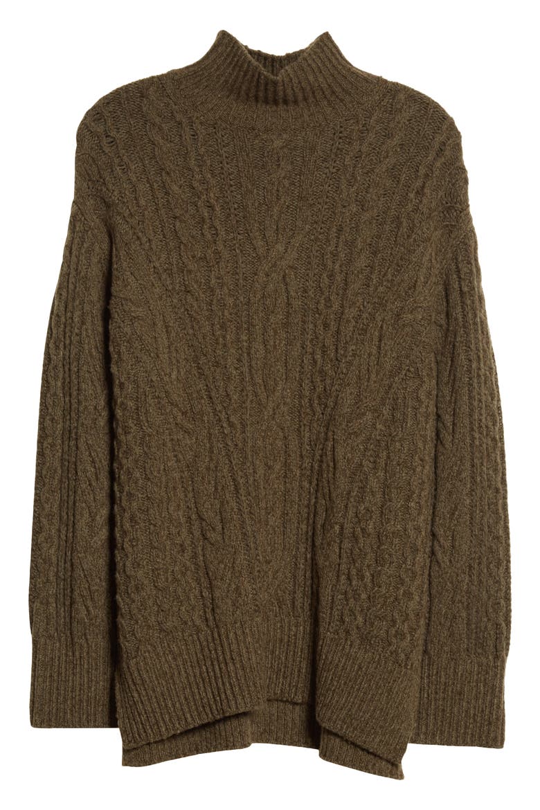 Cable Extrafine Merino Wool Blend Mock Neck Sweater, Alternate, color, HEATHER FROG/ FOREST