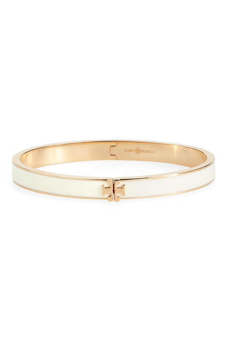 Kira Enamel Hinge Bracelet, Main, color, TORY GOLD / NEW IVORY