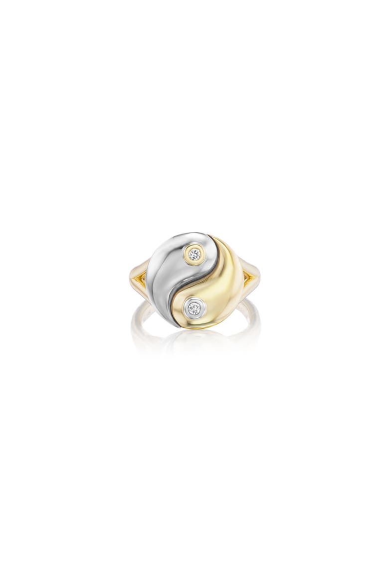 Two Tone Diamond Bezel Yin Yang Ring, Alternate, color, Silver / Gold