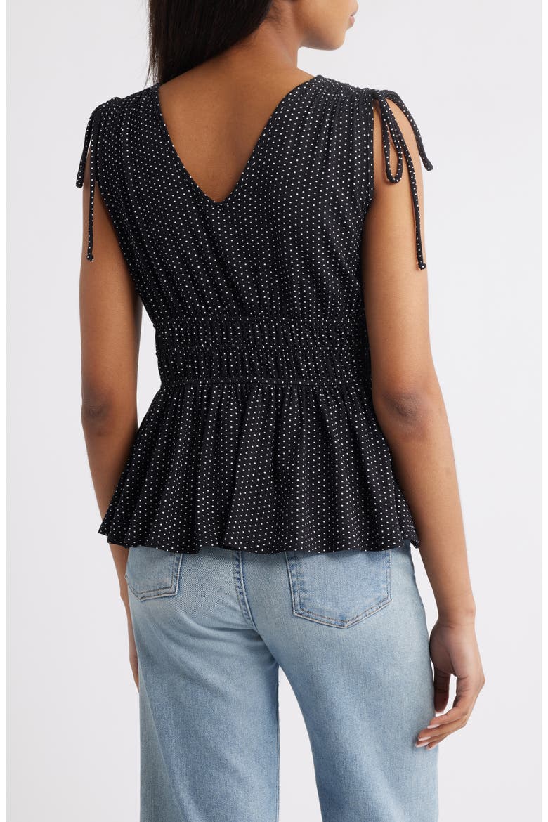 Polka Dot Peplum Top, Alternate, color, BLACK