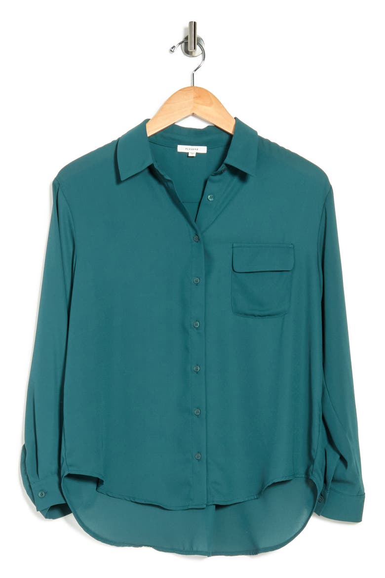 Button Front Utility Blouse, Alternate, color, HEATHER GREEN