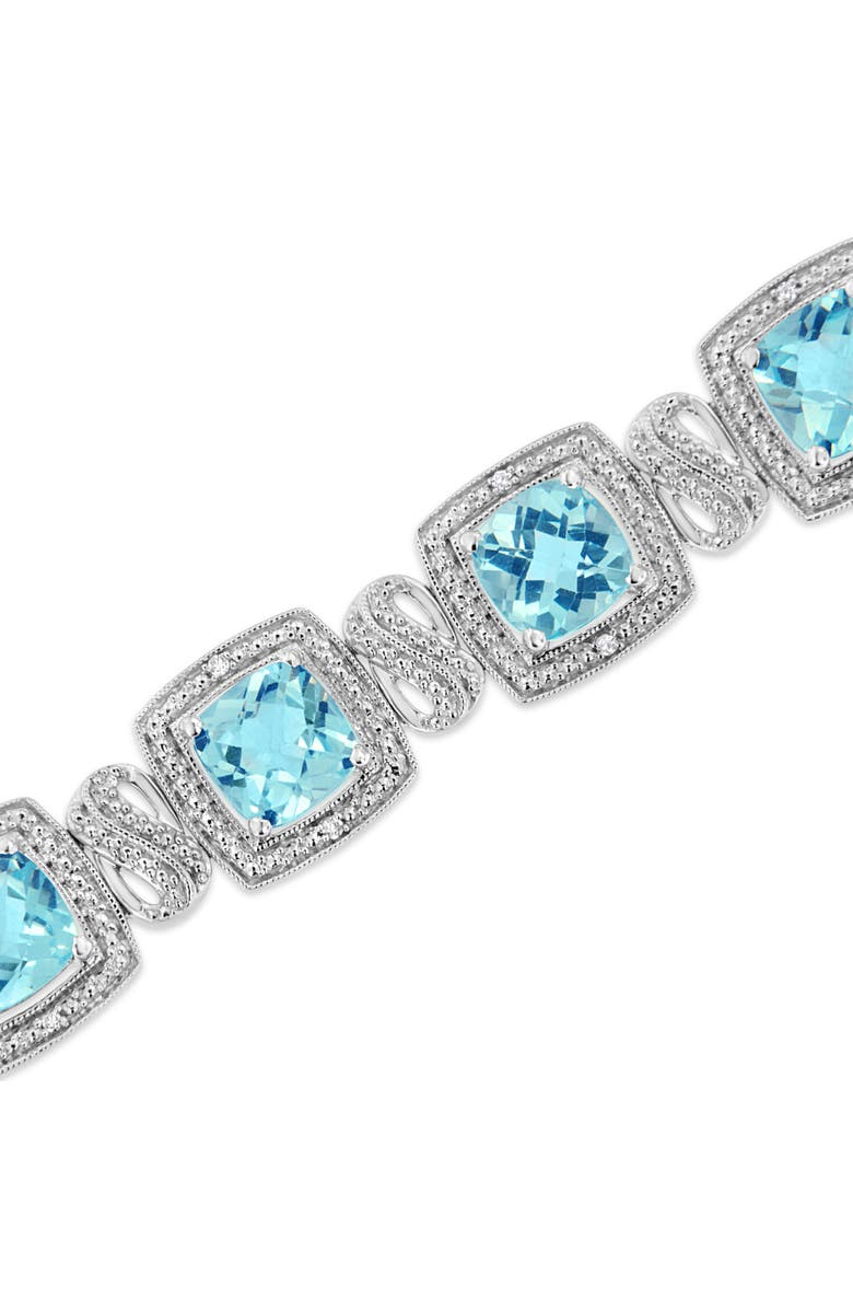 Haus of Brilliance .925 Sterling Silver 7x7 mm Cushion Cut Blue Topaz and 1/10 Ctw Single Cut Diamond Square Shape Tennis Bracelet, Alternate, color, Blue Topaz