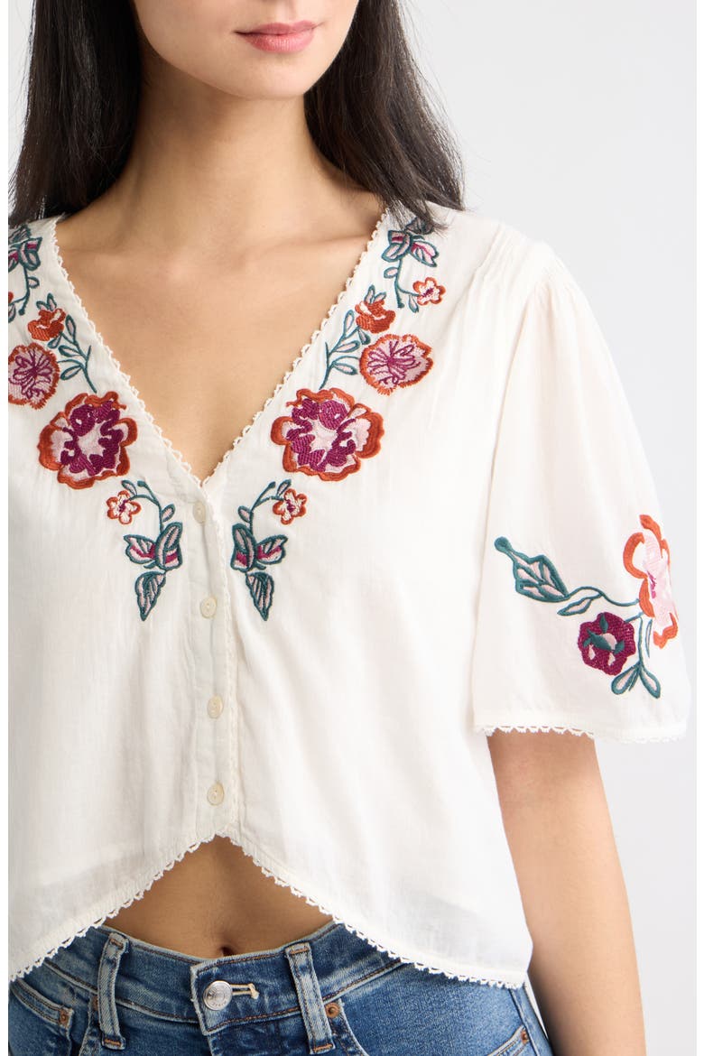 Brett Crop Embroidered Cotton Top, Alternate, color, IVORY