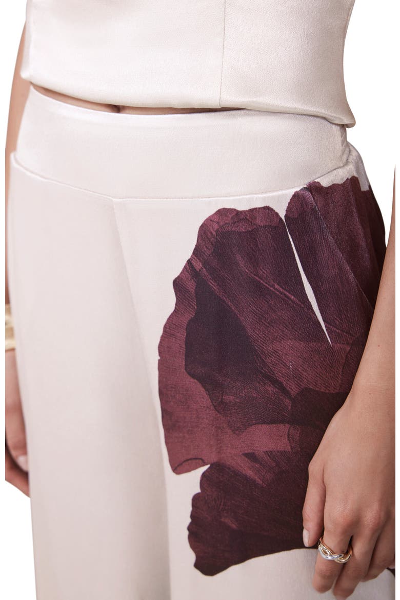 Floral Print Satin Trouser, Alternate, color, Burgundy