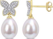 DELMAR Diamond & 8.5-9mm Freshwater Pearl Earrings - 0.14ct