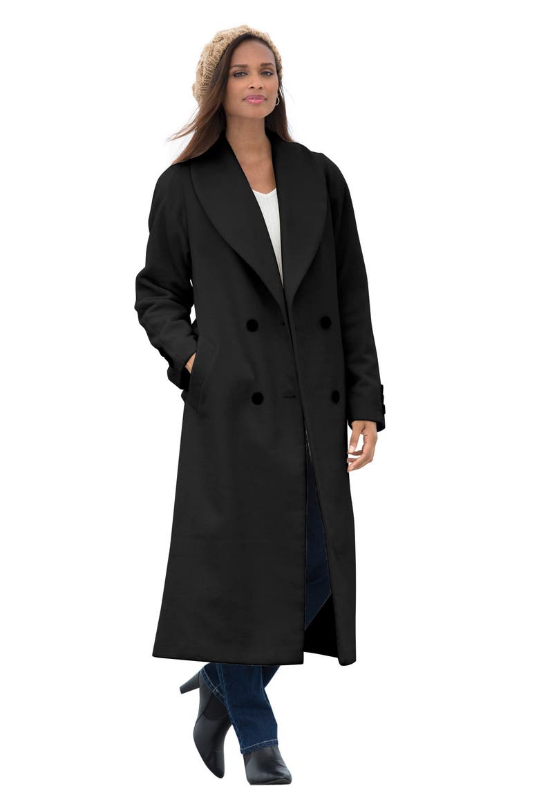 Long Shawl Collar Wool Coat, Main, color, BLACK