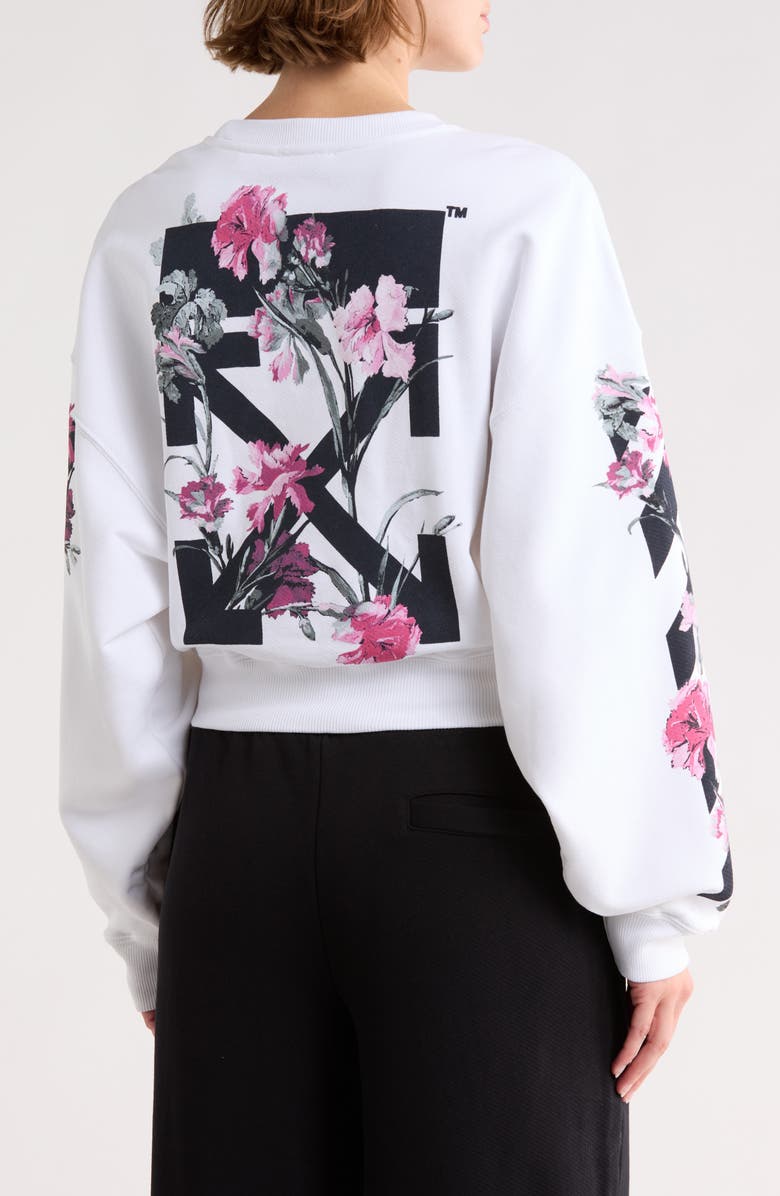 Off-White Crop Crewneck Graphic Sweatshirt, Alternate, color, Bright White