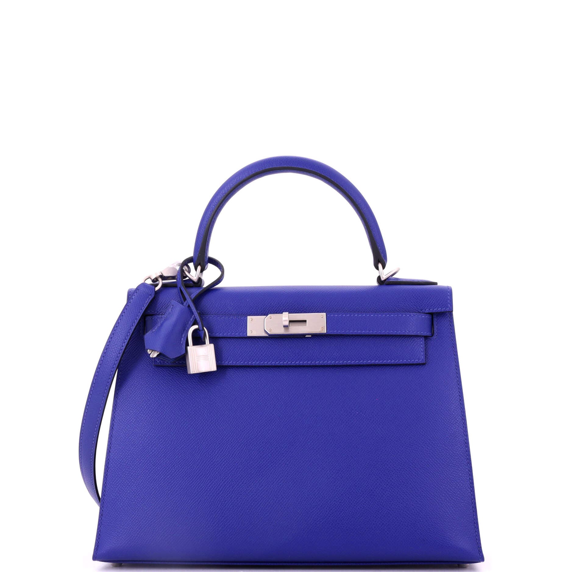 Pre-Owned Hermes Kelly Handbag Blue Epsom with Brushed Palladium Hardware 28, Main, color, 