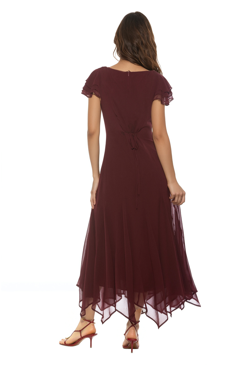 Kaelith Ruffle Sleeve Midi Dress, Alternate, color, Burgundy