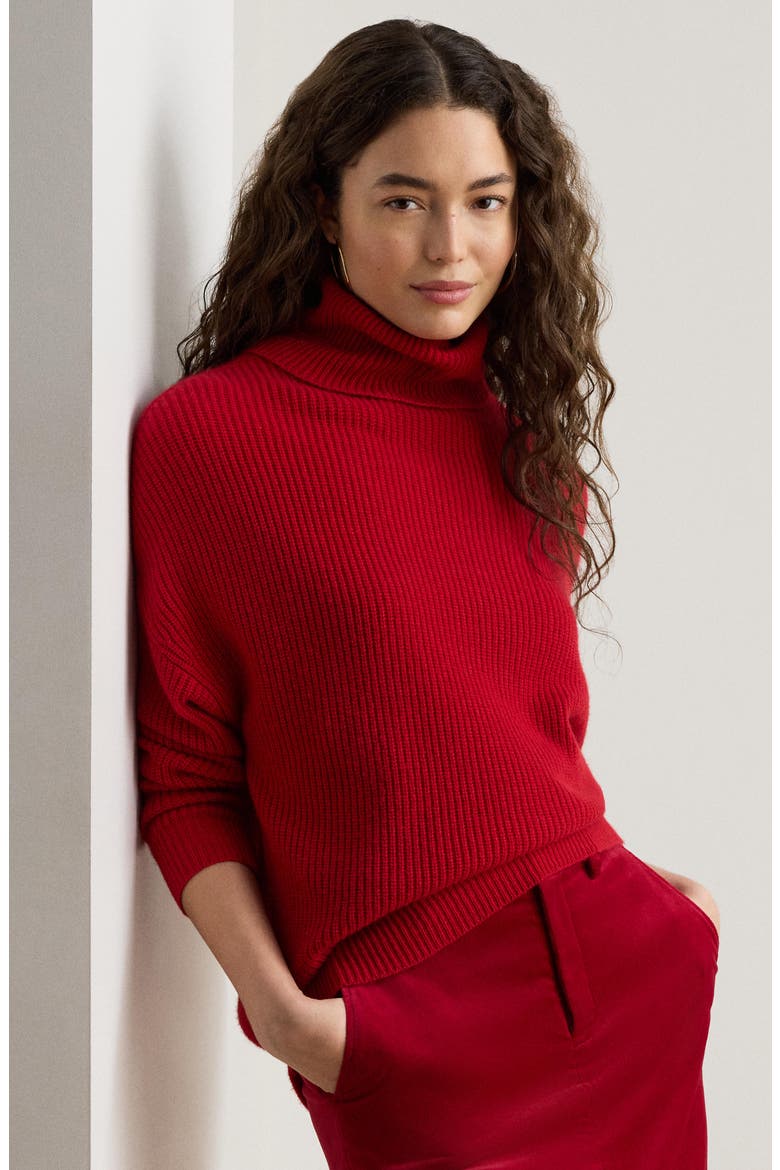 Ribbed Wool & Cashmere Turtleneck Sweater, Alternate, color, RALPH RED