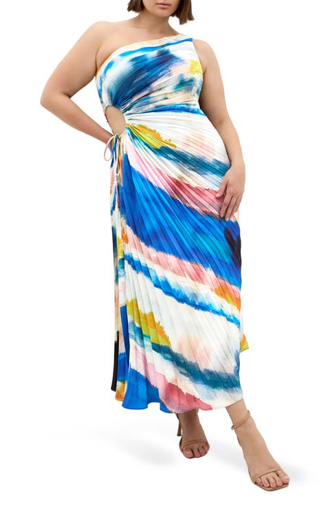 Aliza Print Cutout One-Shoulder Maxi Dress