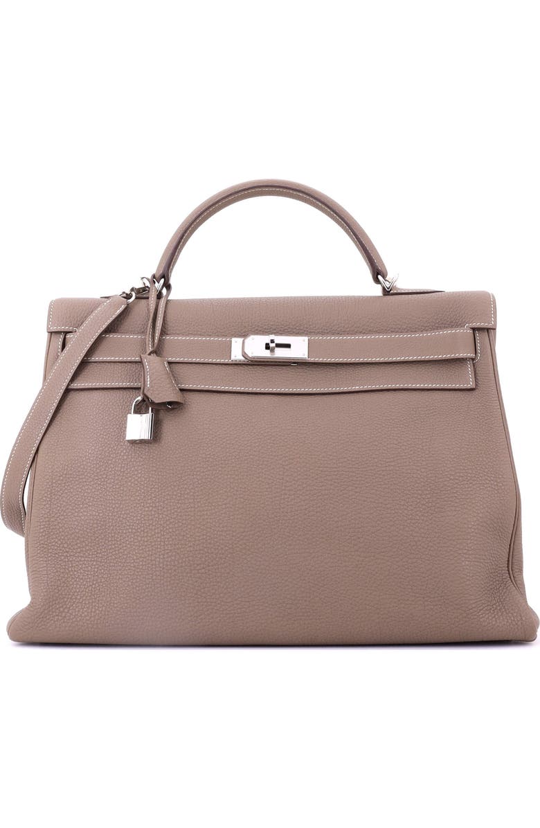 Pre-Owned Hermes Kelly Handbag Grey Togo with Palladium Hardware 40, Main, color, Etoupe