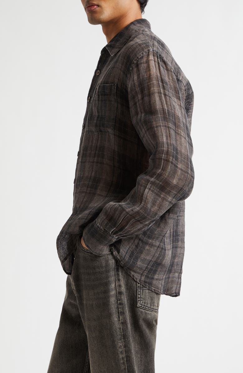 OUR LEGACY Above Check Linen Button-Up Shirt, Alternate, color, Penumbra Check Sheercoat Linen