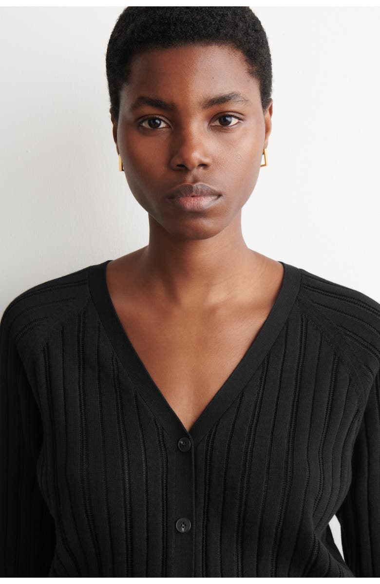 COS Pointelle-Knit Cotton Cardigan, Alternate, color, Black