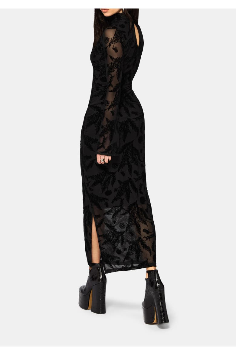 Cimora Dandelion Flocked Maxi Dress, Alternate, color, Black