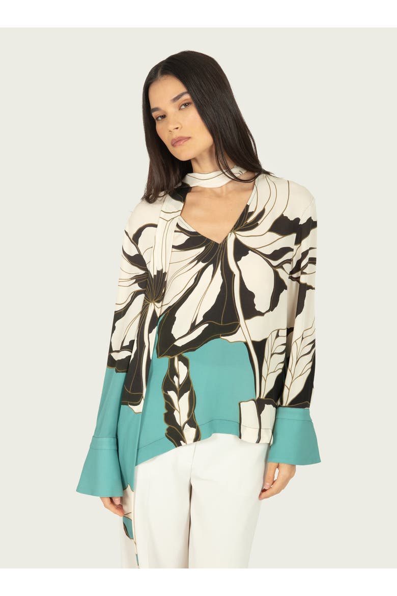 Chiara Blouse, Main, color, CYAN GREEN ABSTRACT FLORAL