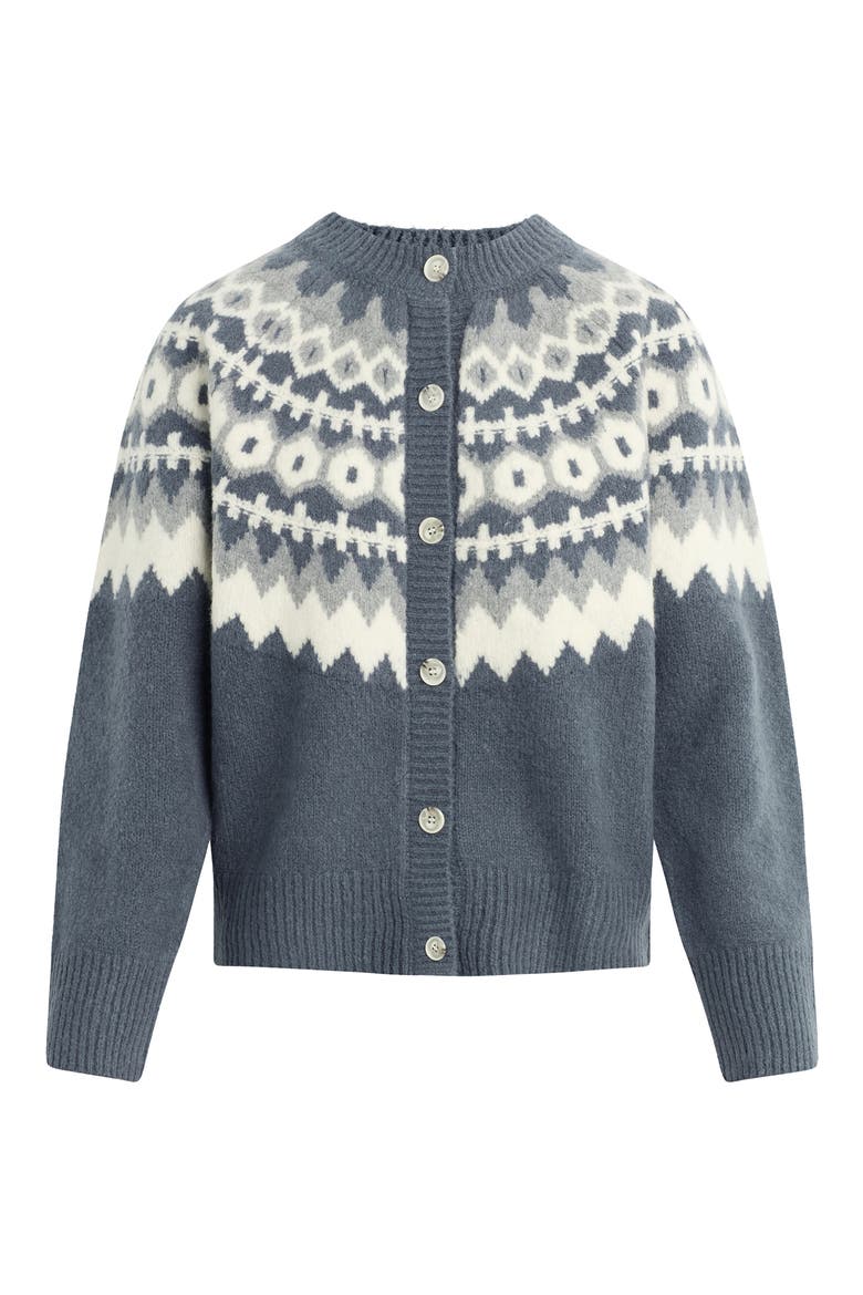 The Snowed In Fair Isle Merino Wool & Cashmere Blend Cardigan, Alternate, color, CHARCOAL