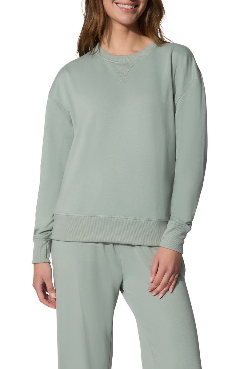 YOGALICIOUS All Day Long Brushed Terry Sweatshirt & Leggings Set, Main, color, Green Milieu