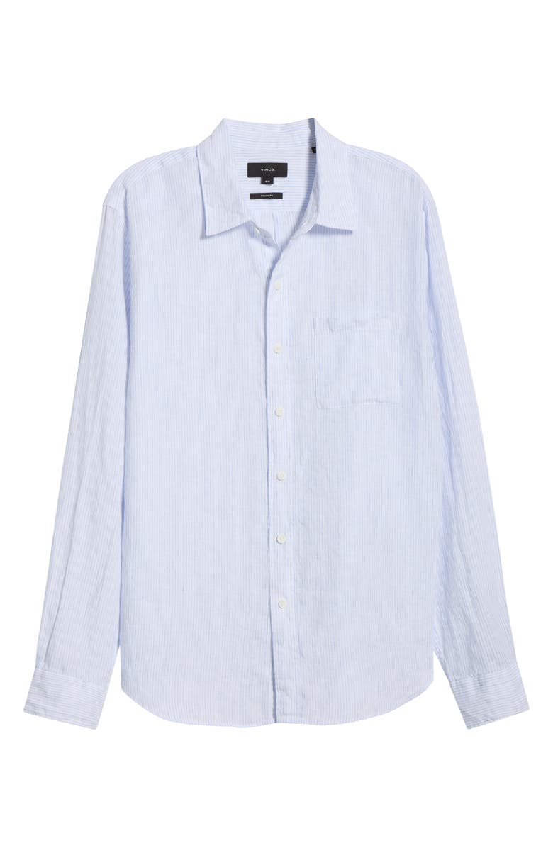 Vince Tate Stripe Linen Button-Up Shirt, Main, color, Optic White/ Novo