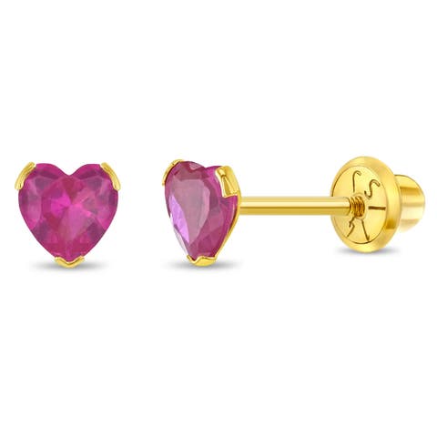 14k Birthstone Cubic Zirconia Heart Earrings