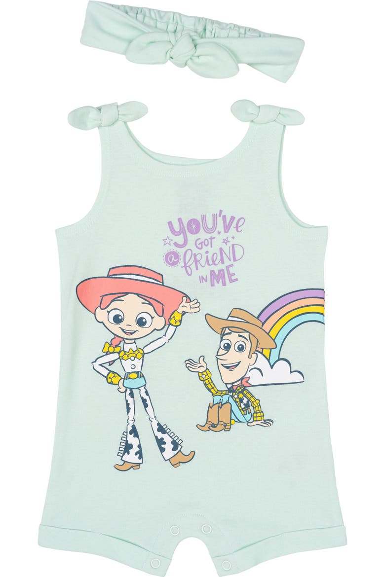 Toy Story Sleeveless Romper and Headband Set, Main, color, Toy Story Mint
