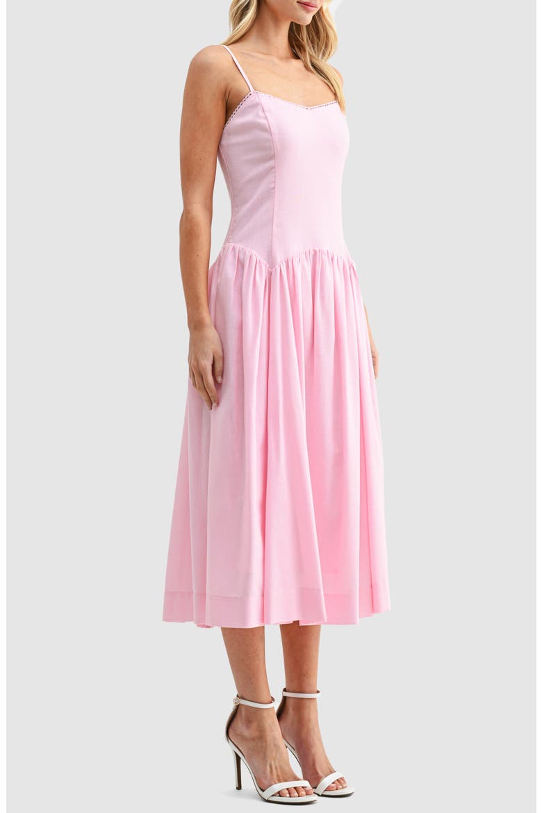 Drop Waist Cotton & Linen Midi Dress, Alternate, color, ICY PINK