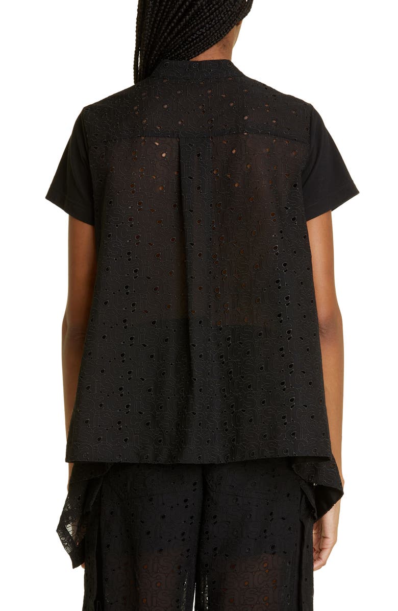 Sacai Embroidered Eyelet & Jersey Asymmetric T-Shirt | Nordstrom