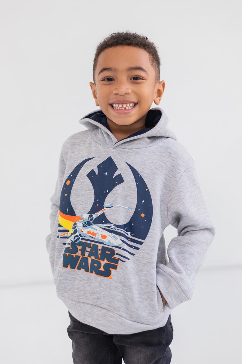 Fleece Pullover Hoodie, Alternate, color, Heather Grey Navy