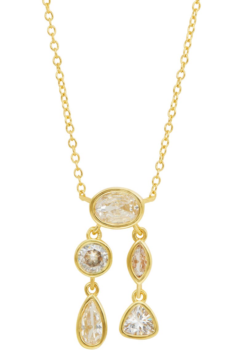 Bezel Cubic Zirconia Pendant Necklace, Main, color, YELLOW