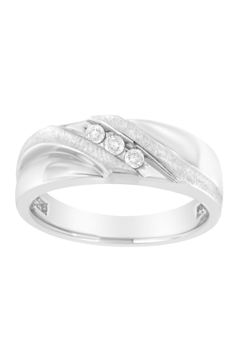 Men's 10K White Gold 1/10 Cttw Diamond Three Stone Diamond Wedding Ring, Alternate, color, White Gold