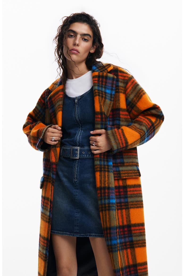 Napoles Plaid Coat, Alternate, color, ORANGE