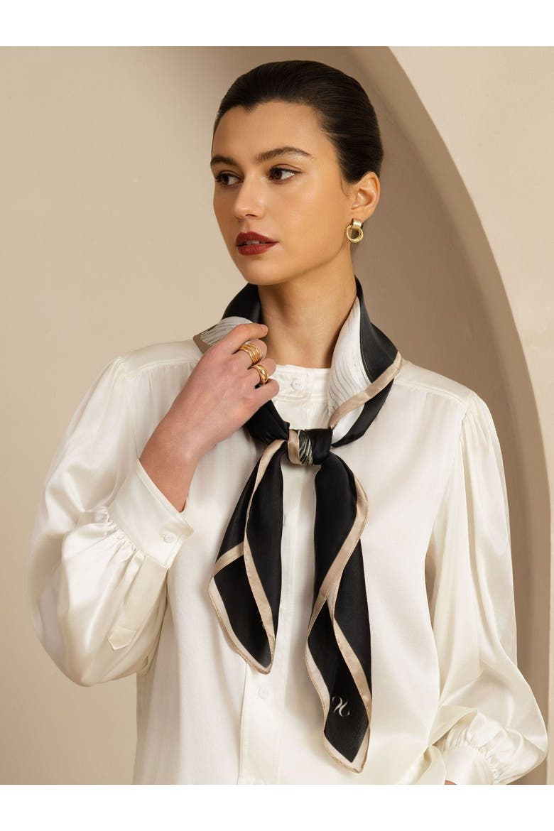Pure Silk White Ribbon Square Scarf, Alternate, color, BLACK