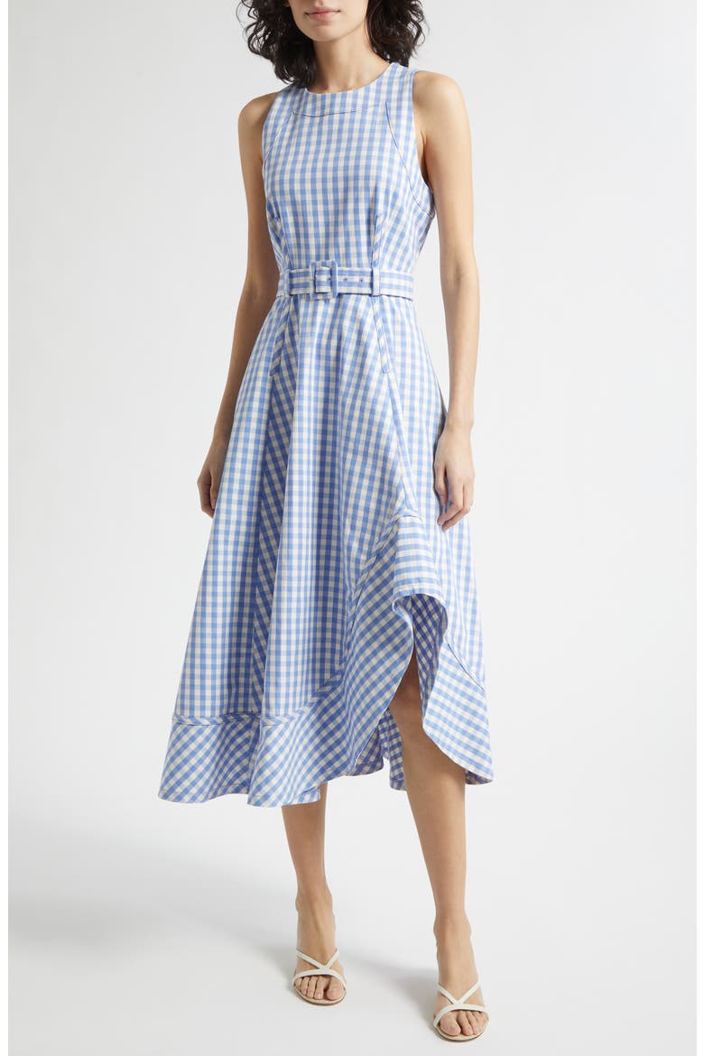 Zelda Gingham Belted Denim Midi Dress, Main, color, ULTRAMARINE/WHITE