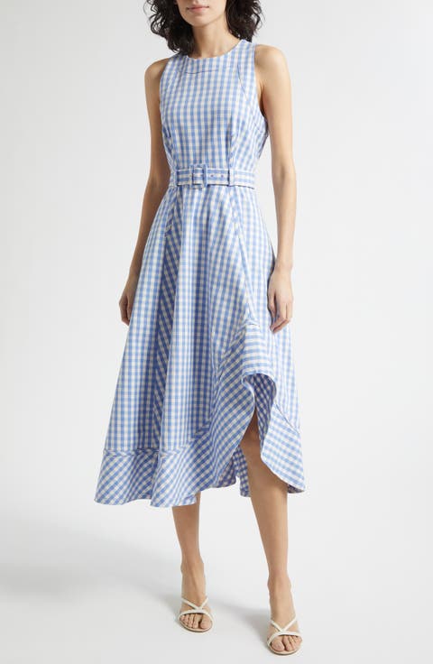 Zelda Gingham Belted Denim Midi Dress