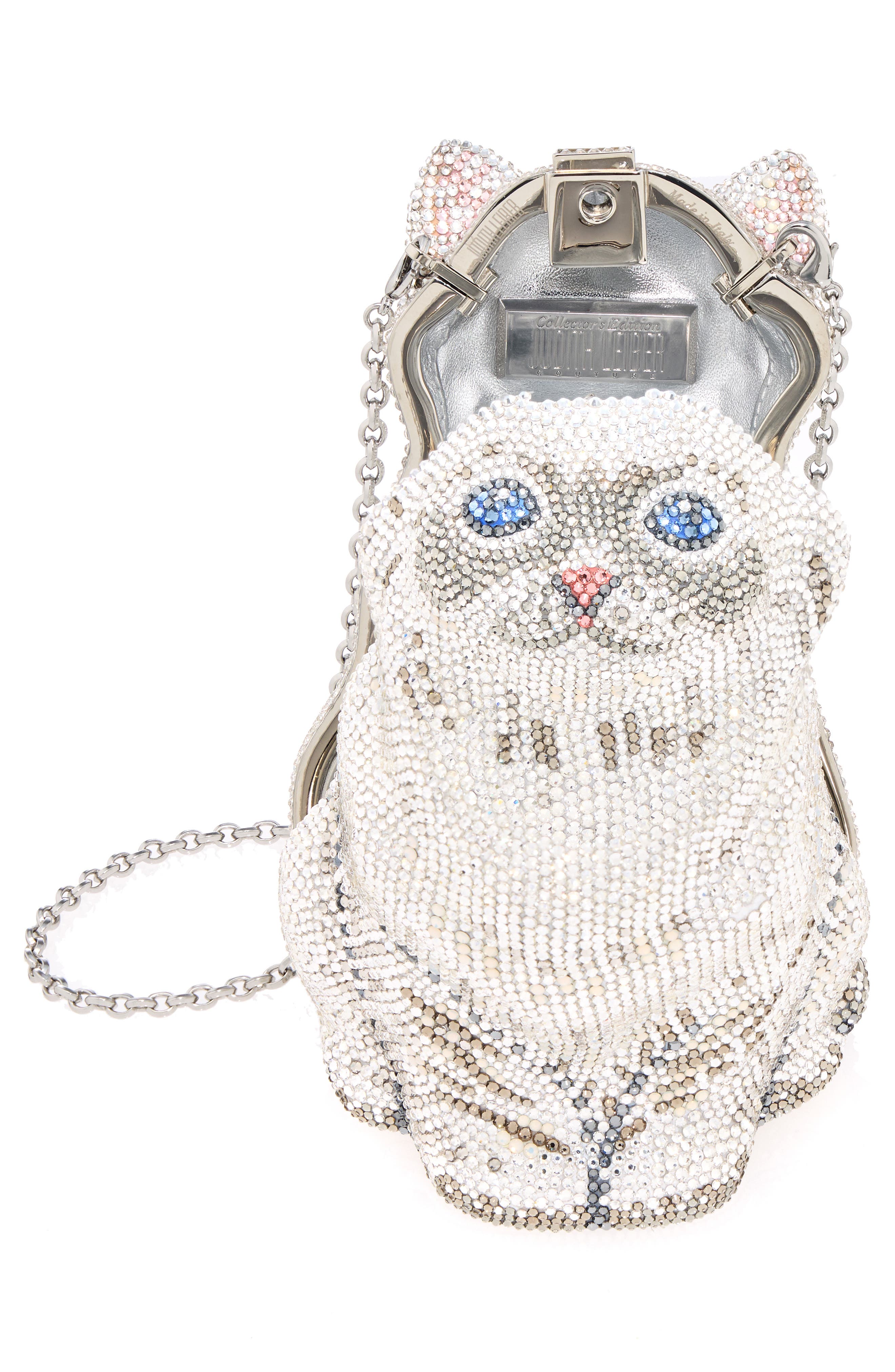 JUDITH LEIBER COUTURE Kitten Cloud Crystal Embellished Clutch, Alternate, color, Silver Rhine Multi