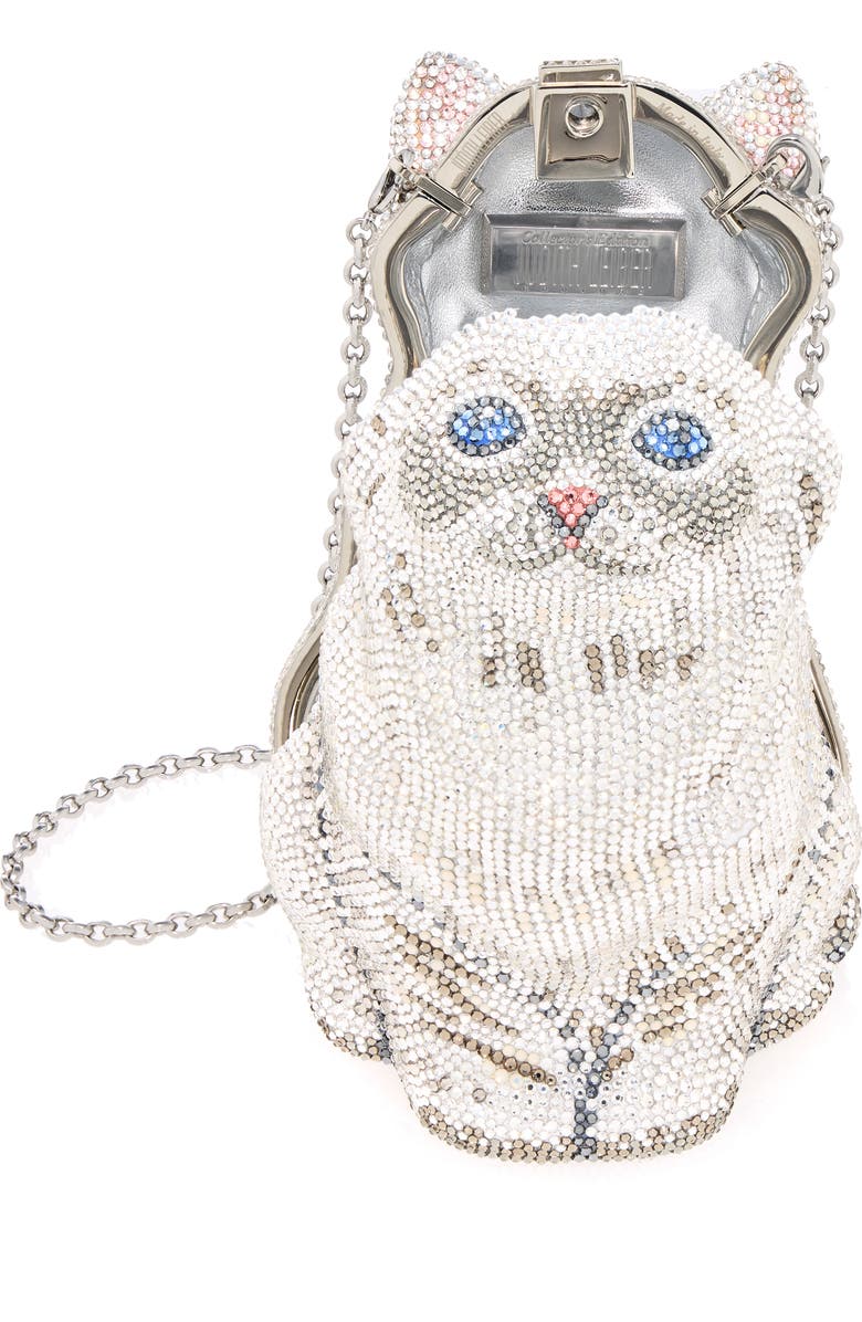JUDITH LEIBER COUTURE Kitten Cloud Crystal Embellished Clutch, Alternate, color, Silver Rhine Multi