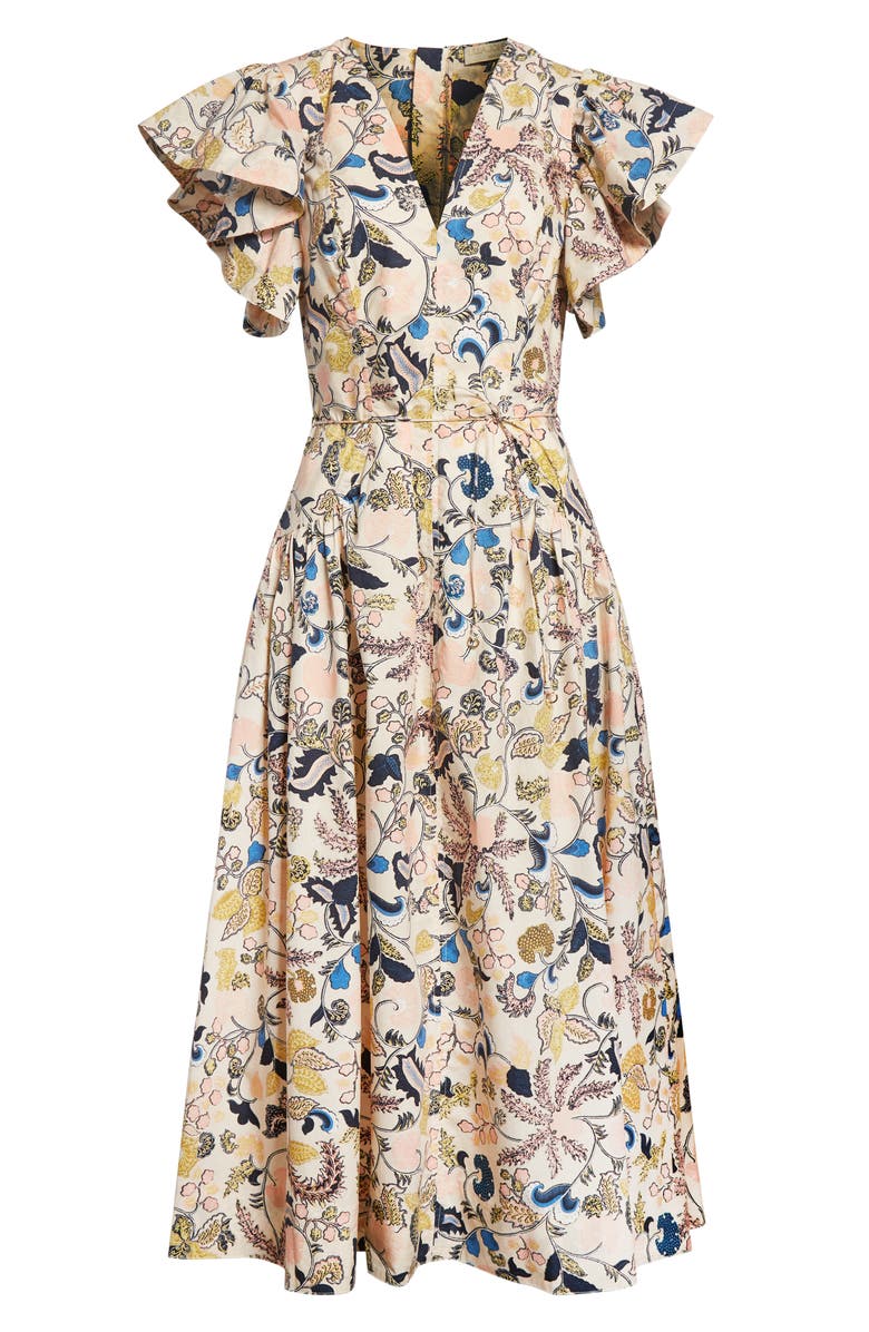 Ulla Johnson Darya Paisley Floral Flutter Sleeve Cotton Dress, Alternate, color, Magnolia