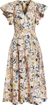 Ulla Johnson Darya Paisley Floral Flutter Sleeve Cotton Dress