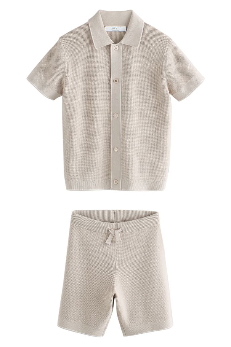 Kids' Knit Short Sleeve Button-Up Shirt & Shorts Set, Main, color, NEUTRAL
