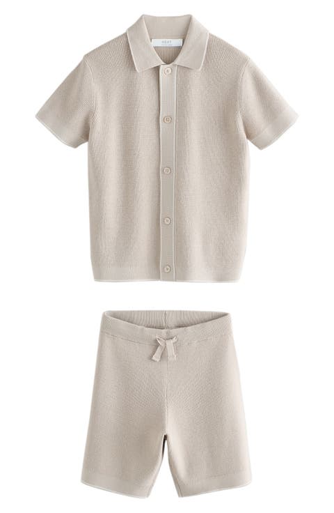 Kids' Knit Short Sleeve Button-Up Shirt & Shorts Set (Little Kid & Big Kid)