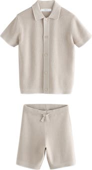 NEXT Kids' Knit Short Sleeve Button-Up Shirt & Shorts Set