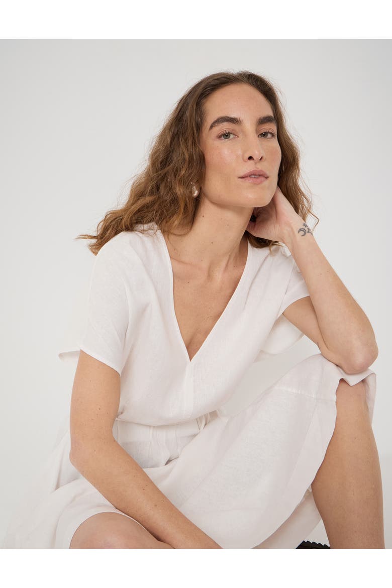 Remy Pleated Linen Blend Midi Dress, Alternate, color, White