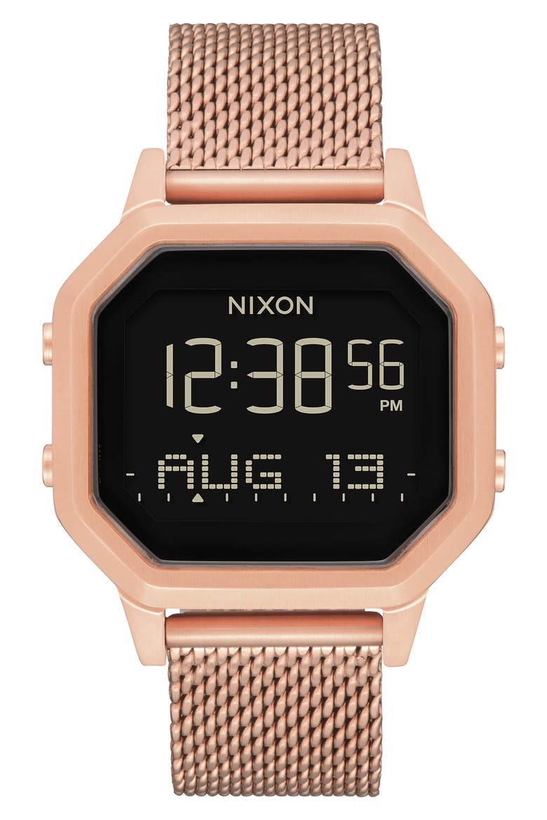 Siren Digital Bracelet Watch, 36mm, Main, color, ROSE GOLD/ BLACK/ ROSE GOLD