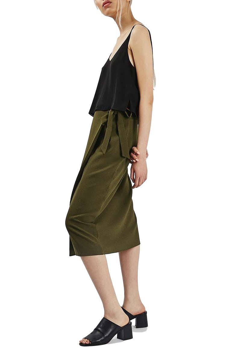 Wrap Tie Midi Skirt, Alternate, color, OLIVE