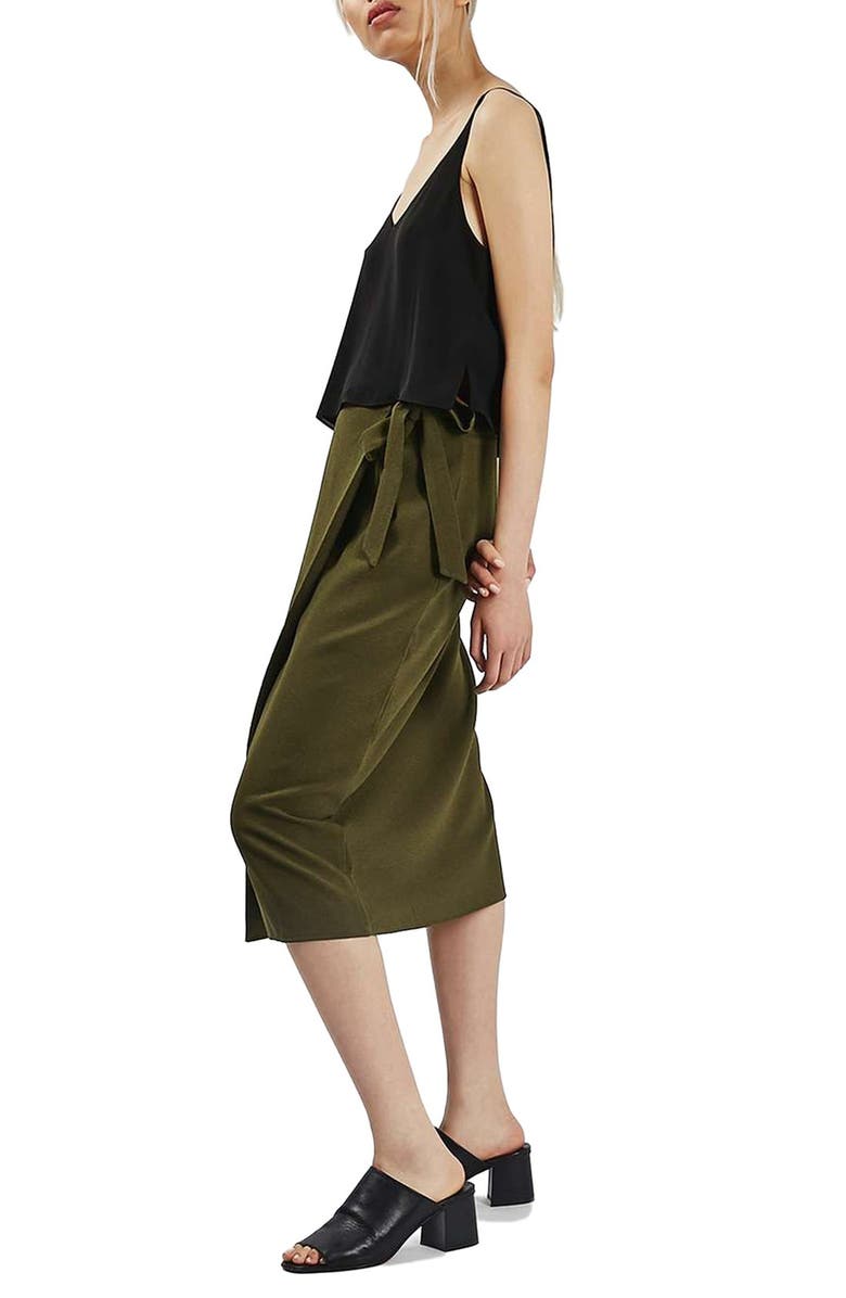 Topshop Wrap Tie Midi Skirt, Alternate, color,